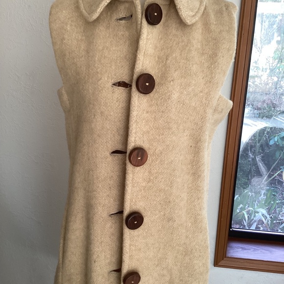 Vintage Handmade Heavy Wool Dress/Cape Cover Wood Buttons Dress - Picture 3 of 16
